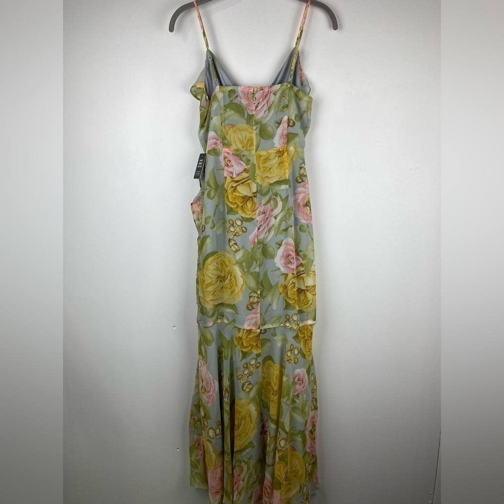 NWT Express Multicolor Floral Print Ruffle Faux Wrap Hi-Lo Maxi Dress, XS - Picture 3 of 13